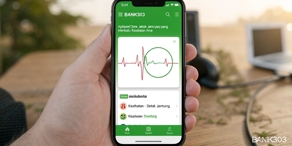 Antarmuka aplikasi BANK303 untuk pemantauan detak jantung yang mudah dan informatif.