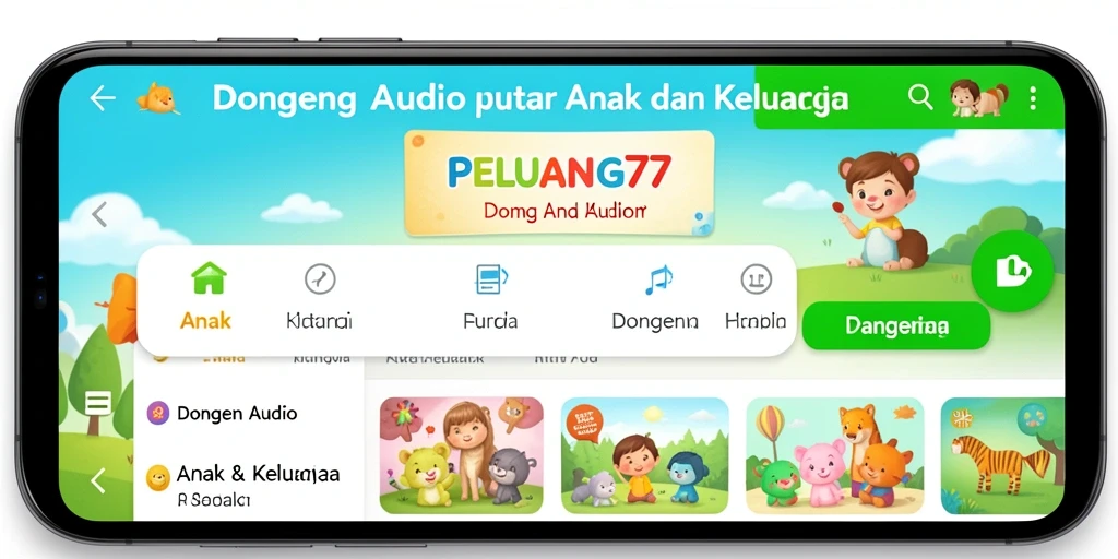 Antarmuka aplikasi PELUANG77 untuk mendengarkan Dongeng Audio.
