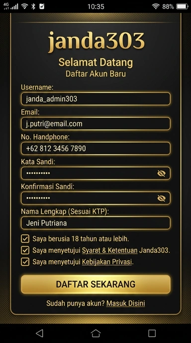 Cara Mudah Registrasi Akun janda303 untuk Android